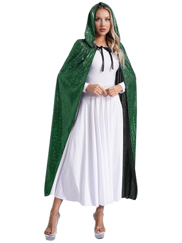 CHICTRY Damen Karneval Halloween Kapuzenumhang Pailletten Glitzer Robe Shimmer Cape Lang Cosplay Requisiten Für Fasching Mottoparty Grün L von CHICTRY