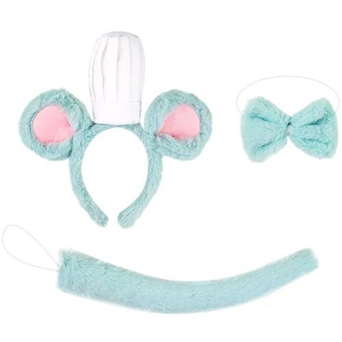 CHICTRY Damen Lustige Maus Chefkoch Kostüm Zubehör Cartoon Maus Stirnband Fliege Schwanz Nase Tierkostüm Cosplay Fasching Typ F Set One Size von CHICTRY