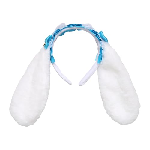 CHICTRY Damen Mädchen Süße Hasenohren Stirnband mit Spitze Glocke Plüsch Bunny Haarreife Hasenohren Kopfschmuck für Ostern Fasching Blau One Size von CHICTRY