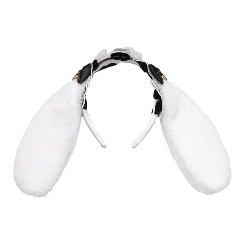 CHICTRY Damen Mädchen Süße Hasenohren Stirnband mit Spitze Glocke Plüsch Bunny Haarreife Hasenohren Kopfschmuck für Ostern Fasching Schwarz One Size von CHICTRY