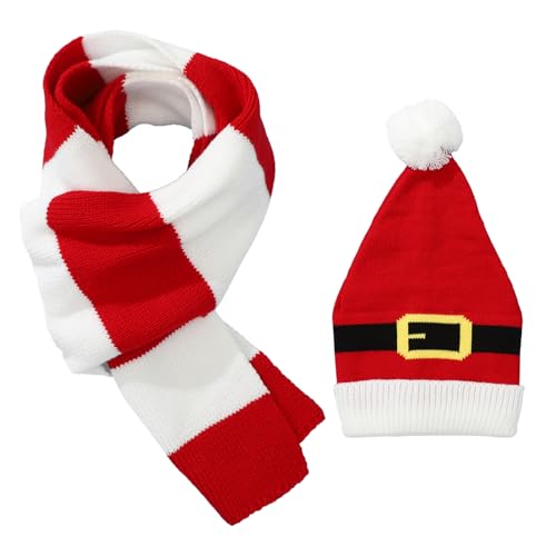 CHICTRY Damen Weihnachten Kostüm Zubehör Rote Weihnachtsmütze mit Plüsch Ball Handschuhe Schal Weihnachten Karneval Mottoparty Accessoires Typ E One Size von CHICTRY