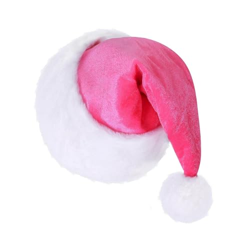 CHICTRY Erwachsene Weihnachtsmütze mit Pompom Fellrand Nikolausmütze Weihnachtliche Mütze Santa Clause Mütze Weihnachten Cosplay Kostüm Zubehör Rosa One Size von CHICTRY