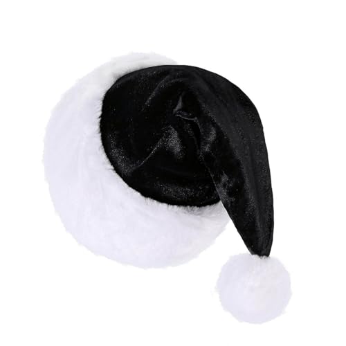 CHICTRY Erwachsene Weihnachtsmütze mit Pompom Fellrand Nikolausmütze Weihnachtliche Mütze Santa Clause Mütze Weihnachten Cosplay Kostüm Zubehör Schwarz One Size von CHICTRY