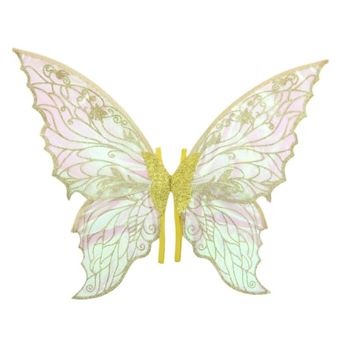 CHICTRY Feenflügel für Kinder Mädchen Glänzende Schmetterlingsflügel mit Elastischen Schulterriemen Elfenflügel Halloween Fairy Wings Weihnachten Halloween Gold One Size von CHICTRY