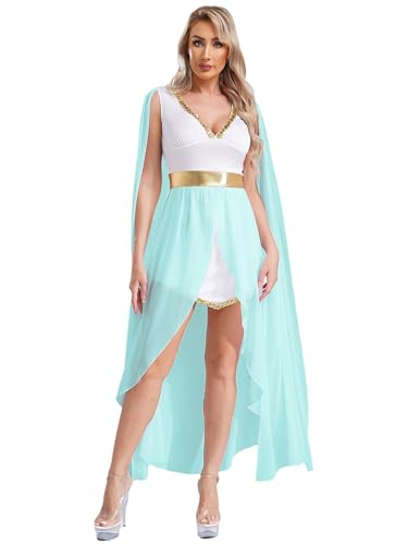 CHICTRY Griechische Göttin Aphrodite Kostüm Damen Antike Kleid Festliches Partykleid Edles Kleid Lang Fasching Karneval Mottoparty Kostüm Hellblau XXL von CHICTRY