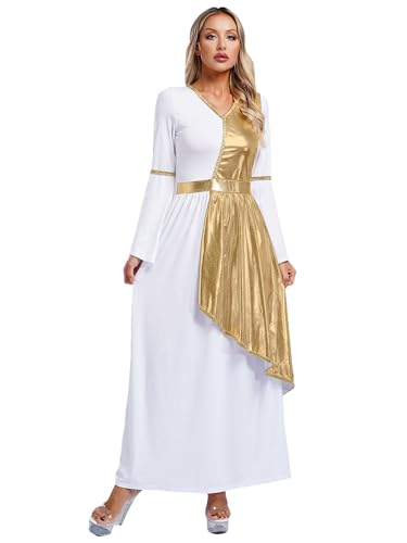 CHICTRY Griechische Göttin Aphrodite Kostüm Damen Edles Kleid Festliches Maxikleid Römische Ägyptische Göttin Toga Kostüm Für Fasching Halloween Gold XXL von CHICTRY