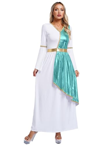 CHICTRY Griechische Göttin Aphrodite Kostüm Damen Edles Kleid Festliches Maxikleid Römische Ägyptische Göttin Toga Kostüm Für Fasching Halloween Himmelblau L von CHICTRY