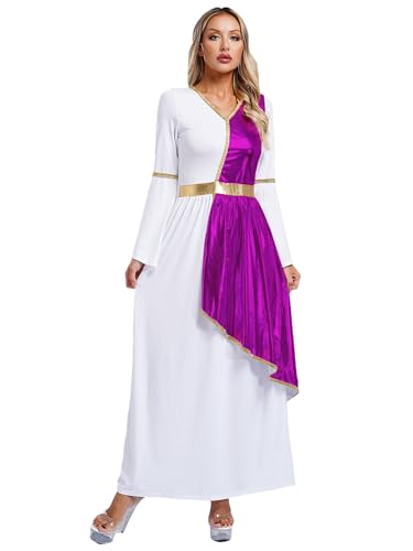 CHICTRY Griechische Göttin Aphrodite Kostüm Damen Edles Kleid Festliches Maxikleid Römische Ägyptische Göttin Toga Kostüm Für Fasching Halloween Violett 3XL von CHICTRY