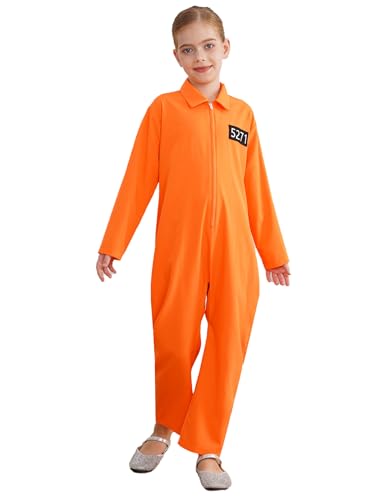 CHICTRY Häftling Kostüm Kinder Orangen Langarm Gefangener Sträfling Anzug Prisoner Costume Für Halloween Mottoparty Cosplay Orange 170 von CHICTRY