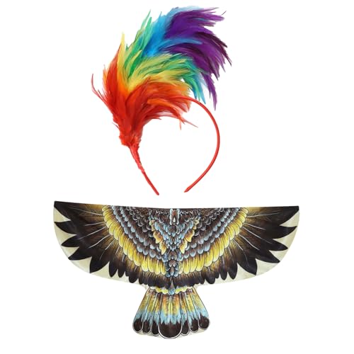 CHICTRY Halloween Erwachsene Vögelflügel Kostüm Zubehör Adler Eule Flügel Cape mit Feder Stirnband Set Cosplay Fasching Karneval Mottoparty Props Braun One Size von CHICTRY