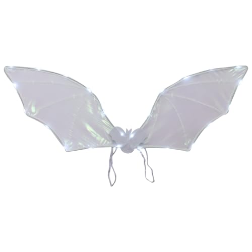 CHICTRY Halloween Fledermausflügel mit LED Light Up Glitter Vampir Flügel Faltbare Schmetterlingsflügel Fairy Wings Karnival Mottoparty Weihnachten Weiß One Size von CHICTRY