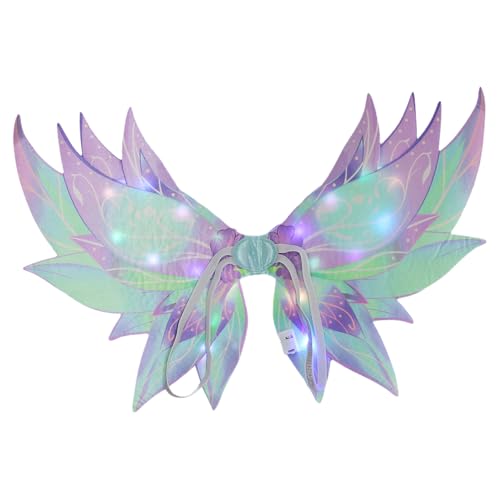 CHICTRY Halloween Kinder Mädchen Feenflügel LED Leuchtende Schmetterlingsflügel Prinzessin Blume Elf Wings Cosplay Karnival Party Weihnachten Lila & LED One Size von CHICTRY