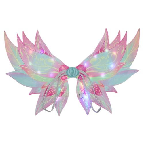 CHICTRY Halloween Kinder Mädchen Feenflügel LED Leuchtende Schmetterlingsflügel Prinzessin Blume Elf Wings Cosplay Karnival Party Weihnachten Rosa & LED One Size von CHICTRY