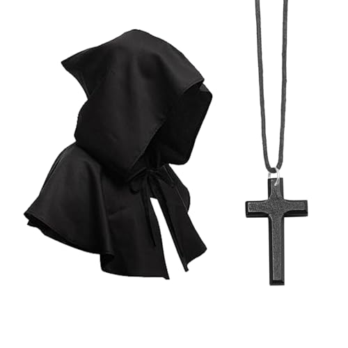 CHICTRY Halloween Nonnen Priester Cosplay Kostüm Zubehör Nonnen Haube Kreuz Halskette Kniestrümpfe Gürtel Priester Kleidung Karneval Fasching Mottoparty Typ C One Size von CHICTRY