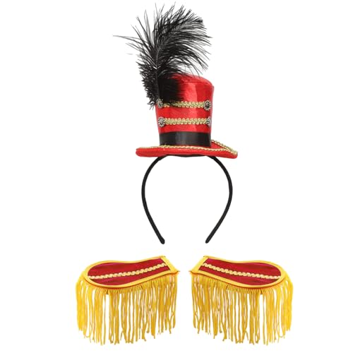 CHICTRY Halloween Ringmaster Zubehör Mini Top Hut Stirnband mit Golden Quasten Schulterklappe Set Epauletten Minizylinder Haarreif Mottoparty Fasching Typ A One Size von CHICTRY