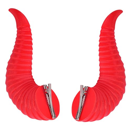 CHICTRY Halloween Teufel Horn Haarspangen Kopfbedeckung Böse Dämon Hörner Haarnadel Anime Cosplay Haar Clips Fasching Party Dunkelrot One Size von CHICTRY