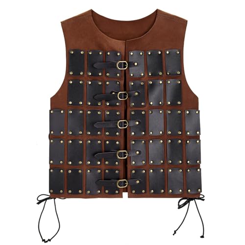 CHICTRY Herren Medieval Kunstleder Brust Rüstung mit Schnallen Steampunk Weste Soldaten Gladiatoren Brustpanzer Fasching Cosplay Halloween Braun One Size von CHICTRY