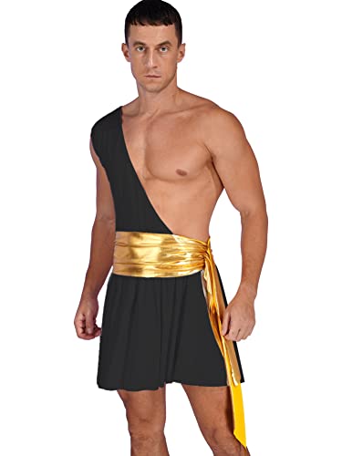 CHICTRY Herren Weiß Schwarz Toga Griechischer Gott Kostüm Erwachsene Party Toga Caesar Römer Kostüm Mit Schräg Träger Für Fasching Karneval Schwarz A XL von CHICTRY