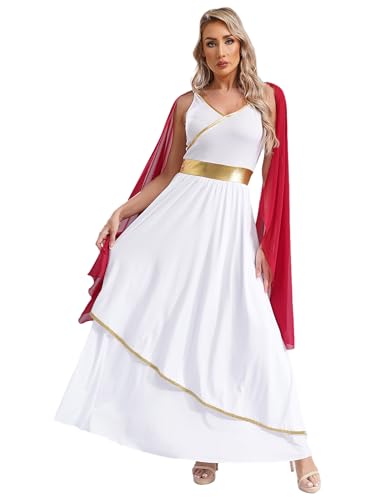 CHICTRY Karneval Kostüm Damen Römische Göttin Aphrodite Kleid Metallic Patchwork Griechisches Toga Kleid Griechin Faschingskostüm Burgundy M von CHICTRY