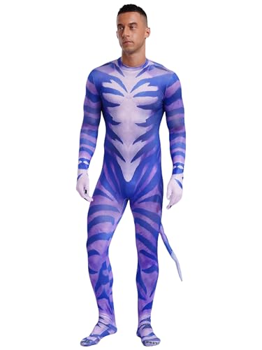 CHICTRY Karneval Kostüm Herren Anzug Tier 3d Motiv Overall Langarm Ganzkörper Jumpsuit Mit Schwanz Kuh Leoparden Tiger Cosplay Outfit Tippe I L von CHICTRY