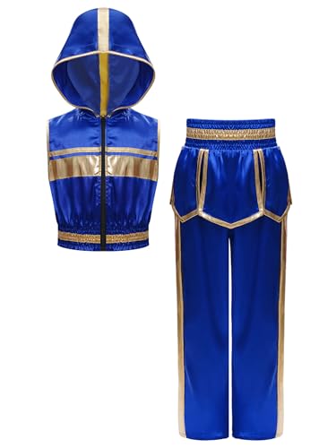 CHICTRY Kickboxer Kostüm Kinder Junge Boxing Set Ärmellos Kickbox T-Shirt Hoodie Boxoberteil Mit Muay Thai Satinhose Trainingshose Sportswear Blau 170 von CHICTRY