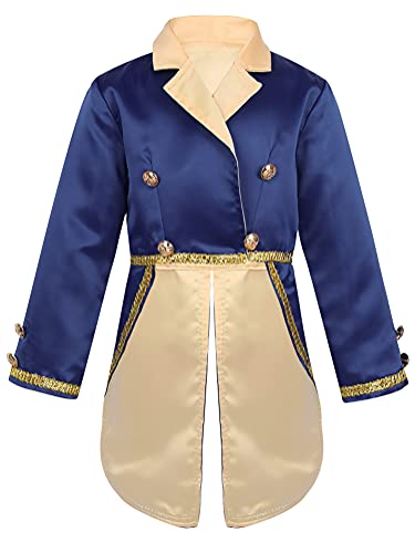 CHICTRY Kinder Jungen Prinz Kostüm Halloween Edel Frack Jacke Satin Smoking Sakko mit Golden Knöpfe Fasching Karneval Cosplay Outfits Gr.80-164 Navy Blau 86-92 von CHICTRY