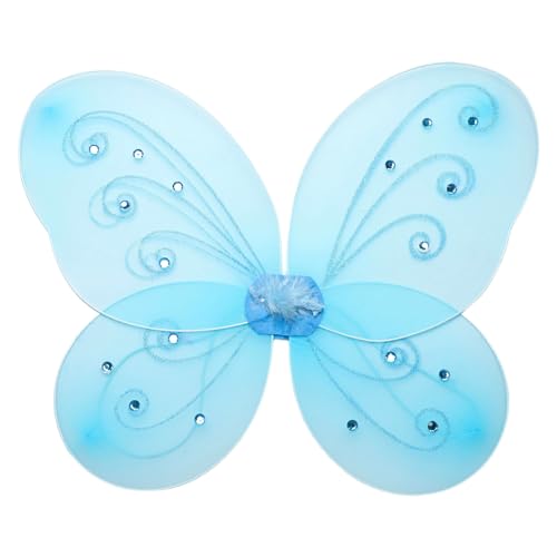 CHICTRY Kinder Mädchen Feenflügel Glitter Schmetterling Flügel Grün Flügel Halloween Engelsflügel Elfenflügel Weihnachten Fairy Wings Blau One Size von CHICTRY