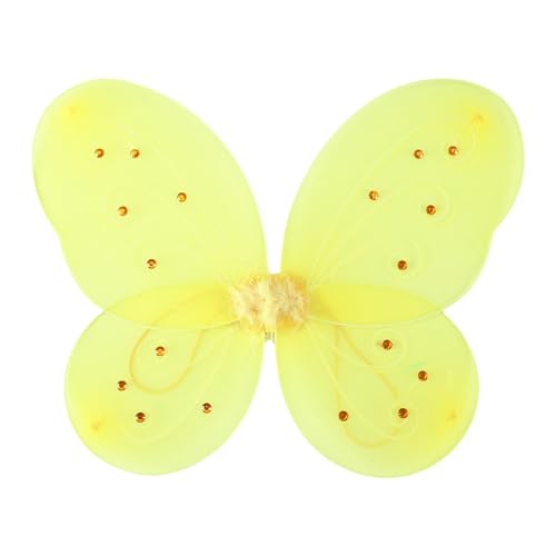 CHICTRY Kinder Mädchen Feenflügel Glitter Schmetterling Flügel Grün Flügel Halloween Engelsflügel Elfenflügel Weihnachten Fairy Wings Gelb One Size von CHICTRY