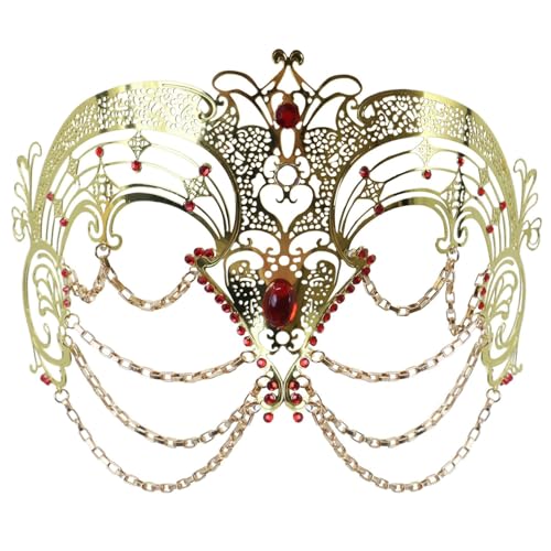 CHICTRY Maskenballmaske für Paare – filigrane Metallmaske & venezianische Kettenmaske für Halloween-Ball, Karneval Gold Einheitsgröße CHICTRY Maskenballmaske für Paare – filigrane Metallmaske & venezianische Kettenmaske für Halloween-Ball, Karneval Gold Einheitsgröße von CHICTRY