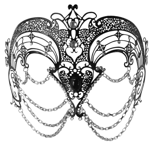 CHICTRY Maskenballmaske für Paare – filigrane Metallmaske & venezianische Kettenmaske für Halloween-Ball, Karneval Schwarz Silber Einheitsgröße CHICTRY Maskenballmaske für Paare – filigrane Metallmaske & venezianische Kettenmaske für Halloween-Ball, Karneval Schwarz Silber Einheitsgröße von CHICTRY