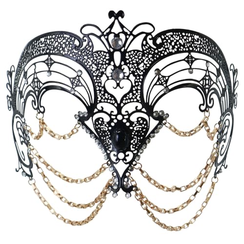 CHICTRY Maskenballmaske für Paare – filigrane Metallmaske & venezianische Kettenmaske für Halloween-Ball, Karneval Schwarzes Gold Einheitsgröße CHICTRY Maskenballmaske für Paare – filigrane Metallmaske & venezianische Kettenmaske für Halloween-Ball, Karneval Schwarzes Gold Einheitsgröße von CHICTRY