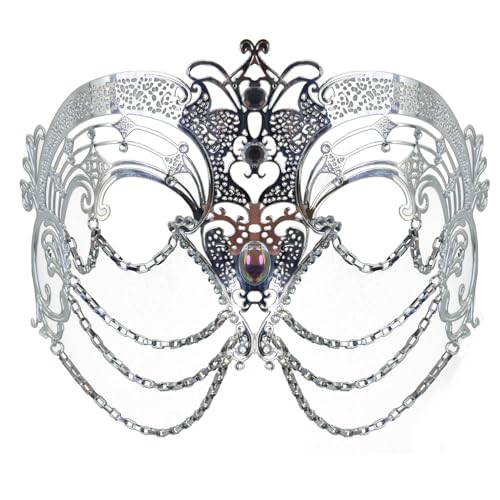 CHICTRY Maskenballmaske für Paare – filigrane Metallmaske & venezianische Kettenmaske für Halloween-Ball, Karneval Silber Einheitsgröße CHICTRY Maskenballmaske für Paare – filigrane Metallmaske & venezianische Kettenmaske für Halloween-Ball, Karneval Silber Einheitsgröße von CHICTRY
