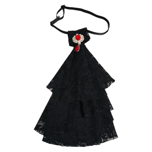 CHICTRY Renaissance Jabot Abnehmbare Rüschen gefälschte Kragen Viktorianische Barock Halskrause Cosplay Fasching Fotografie Schwarz B One Size von CHICTRY