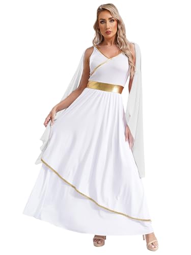 CHICTRY Römische Göttin Der Antike Karneval Kostüm Damen Römerin Aphrodite Kleid Griechisches Toga Kleid Griechin Faschingskostüm Weiß M von CHICTRY