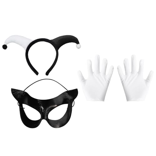 CHICTRY Unisex Clown Cosplay Set Clown Kopfbedeckung Handschuhe Augen Maske Halloween Karneval Fasching Mottoparty Typ C One Size von CHICTRY