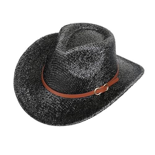 CHICTRY Unisex Halloween Glänzende Cowboyhut Breite Krempe Cowgirl Hut Glitzernde Partyhut Jazz Hut Kopfbedeckung für Junggesellinnenabschied Schwarz B One Size von CHICTRY