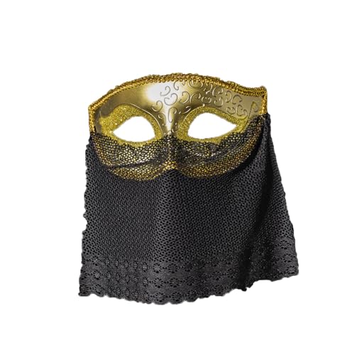 CHICTRY Unisex Venezianischen Maske mit Schleier/Strass Quasten Vintage Augenmaske Maskerade Maske Party Fasching Performance Gold A One Size von CHICTRY