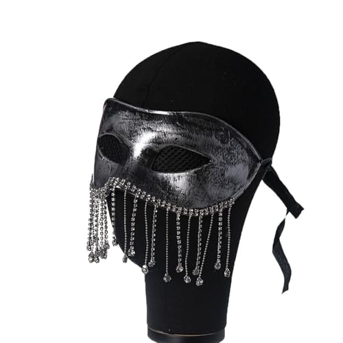 CHICTRY Unisex Venezianischen Maske mit Schleier/Strass Quasten Vintage Augenmaske Maskerade Maske Party Fasching Performance Silber A One Size von CHICTRY