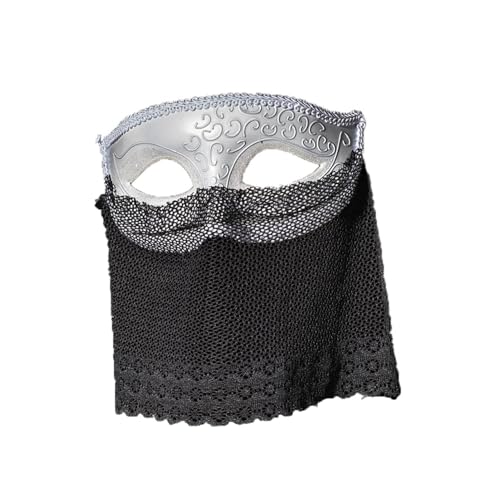 CHICTRY Unisex Venezianischen Maske mit Schleier/Strass Quasten Vintage Augenmaske Maskerade Maske Party Fasching Performance Weiß B One Size von CHICTRY