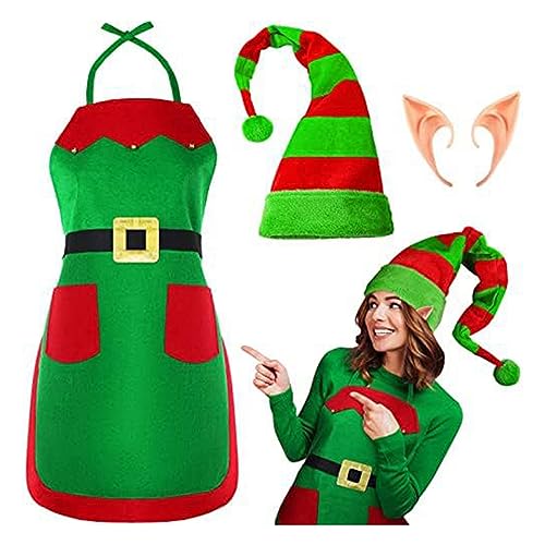 CHICTRY Weihnachten Elf Kostüm Zubehör Elfenmütze Strumpfhose Elfenschuhe Schürze Elf Ohren Märchen Elfen Cosplay Weihnachtenkostüm Karneval Typ B One Size von CHICTRY