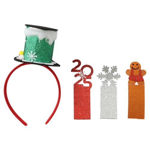 CHICTRY Weihnachten Lustig Stirnband mit drei austauschbare Muster Pailletten Mini Top Hut Haarreif Minizylinder Kopfbedeckung Cosplay Weihnachten Kopfschmuck Grün One Size von CHICTRY