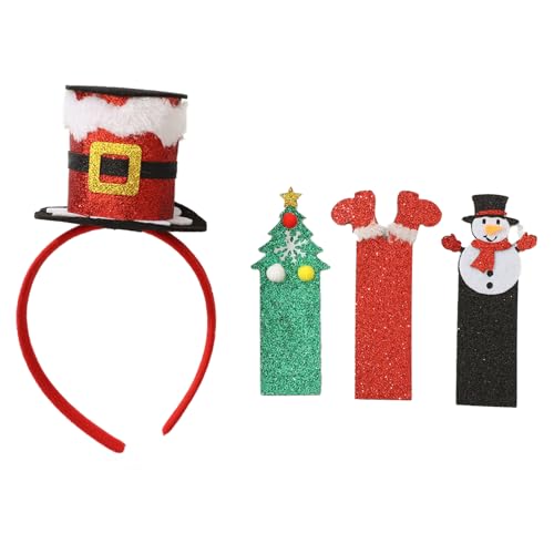 CHICTRY Weihnachten Lustig Stirnband mit drei austauschbare Muster Pailletten Mini Top Hut Haarreif Minizylinder Kopfbedeckung Cosplay Weihnachten Kopfschmuck Rot One Size von CHICTRY