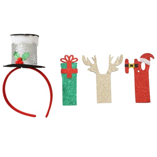 CHICTRY Weihnachten Lustig Stirnband mit drei austauschbare Muster Pailletten Mini Top Hut Haarreif Minizylinder Kopfbedeckung Cosplay Weihnachten Kopfschmuck Silber One Size von CHICTRY