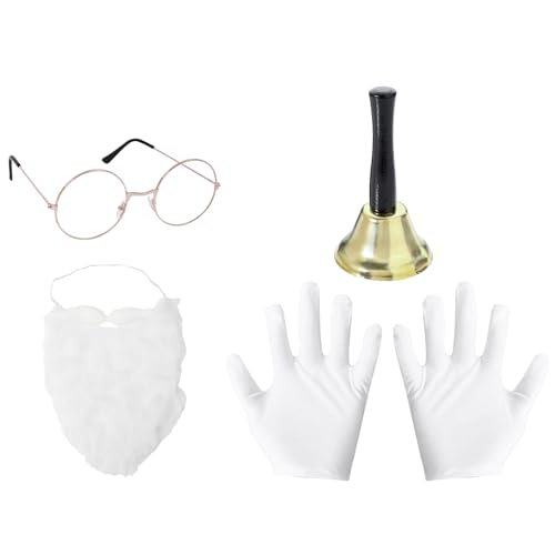 CHICTRY Weihnachtsmann Cosplay Zubehör Flache Brille Handschuhe Nikolausglocke Gürtel Schnurrbart Santa Claus Kostüm Zubehör für Weihnachten Typ F One Size von CHICTRY