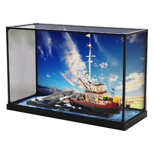 Acryl-Displaybox, kompatibel mit Lego 21350 Jaws Killer Whale Ship Kit, Sammlerstück, Geschenk-Displaybox, Organizer (nur Box) (Rückenspray) von CHIFENMS