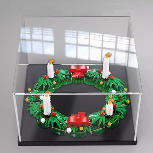 Acryl-Displaybox, kompatibel mit Lego 40426 Weihnachtskranz-Modellbausatz, Sammlerstück-Geschenkbox, Organizer (nur Box) (schwarzer Sockel) von CHIFENMS