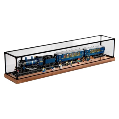 Transparente Acryl-Vitrine für Lego 21344 Orient Express Train Schaukasten, Baustein-Sammelstücke, transparent, staubdicht, Vitrine, Aufbewahrungsbox, Ständer für (nur Koffer) (Holzsockel) von CHIFENMS