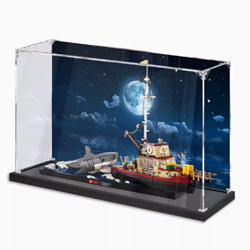 Transparente Acryl-Vitrine für Lego 21350 Jaws Killerwal Schaukasten, Baustein-Sammelstücke, transparent, staubdicht, Vitrine, Aufbewahrungsbox Ständer für (nur Gehäuse) (3 mm Hintergrund) von CHIFENMS