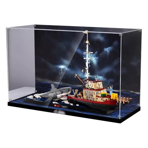 Transparente Acryl-Vitrine für Lego 21350 Jaws Killerwal Schaukasten, Baustein-Sammelstücke, transparent, staubdicht, Vitrine, Aufbewahrungsbox Ständer für (nur Hülle) von CHIFENMS