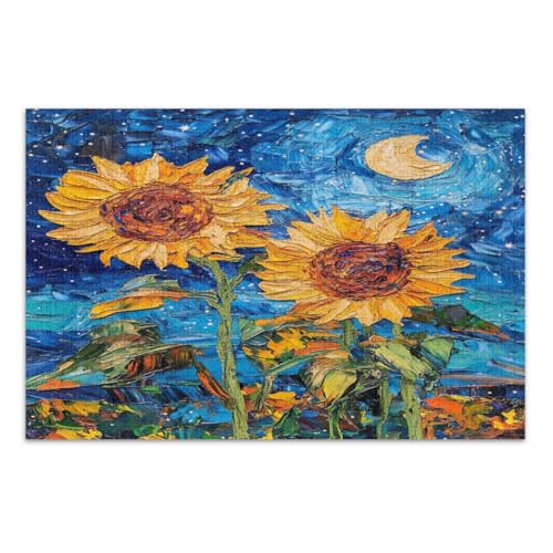 1000 Teile Puzzle, Sternennacht Sonnenblumen Familie Puzzle Unterhaltung Spielzeug Geburtstagsgeschenk Fertige Größe 29,5 x 19,7 Zoll von CHIFIGNO